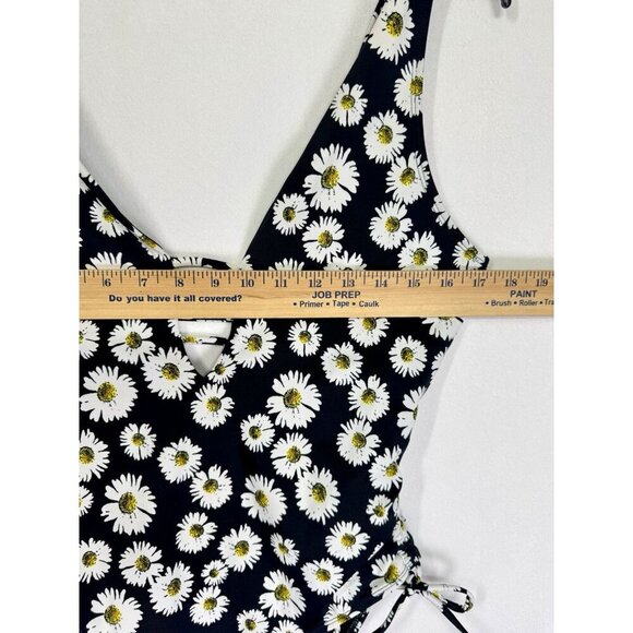 Ashley Graham One Piece Swimsuit Size 10 Black Daisy Floral A-List Plunge Ties - Picture 11 of 12